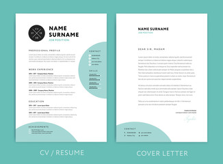 Creative CV / resume template teal green background color minimalist vector