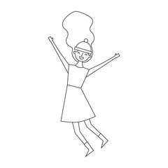 woman happy character with warm clothes season vector illustration outline image