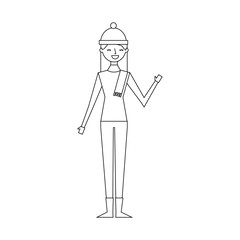 woman happy character with warm clothes season vector illustration outline image