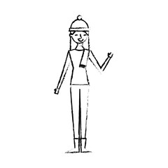 woman happy character with warm clothes season vector illustration sketch image