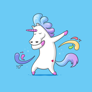 Dabbing Unicorn - Cute funny unicorn dancing dab vector cartoon illustration