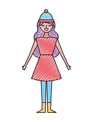 woman wearing warm winter hat vector illustration drawing color image