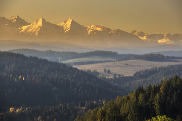 Tatra mountains in rural scene, Poland