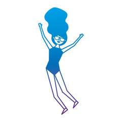 happy young woman jumping wearing swimsuit vector illustration degrade color image
