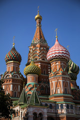 Fototapeta na wymiar St. Basil's Cathedral glows in the heart of Red Square, outside the Kremlin, in Moscow, Russia.