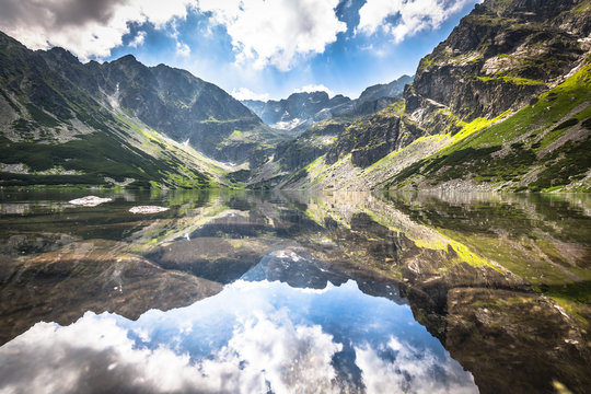 Beautiful landscape of Black Pond Gasienicowy in Tatra Mountains