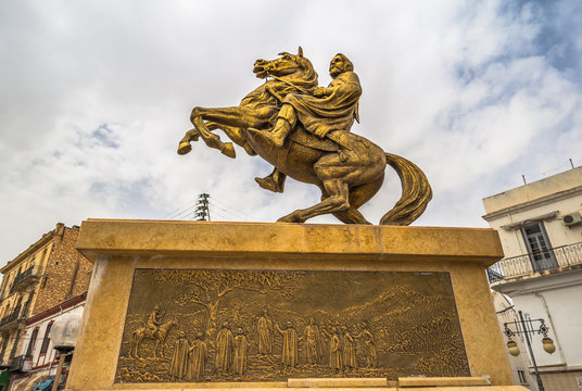 Mascara - June 09, 2017: Statue of the hero Amir Abd el-Kader in Mascara, Algeria