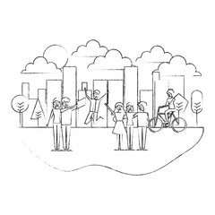 people making differents acitivites in the park urban landscape vector illustration