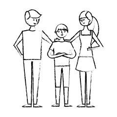 portrait happy couple with their teenage son embraced vector illustration sketch image