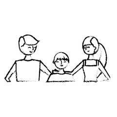 portrait happy couple with their teenage son embraced vector illustration sketch image