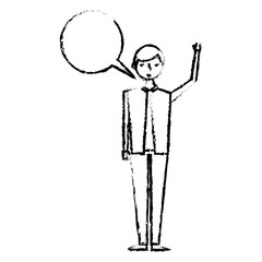 young man standing with speech bubble vector illustration drawing color design sketch image