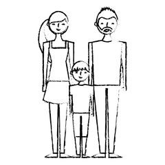 happy family standing together father mother and son vector illustration outline design sketch image