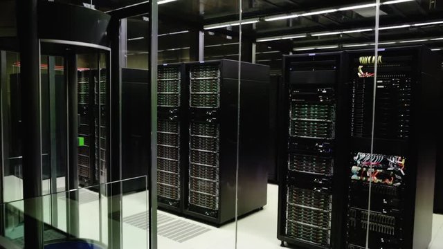 View of working server room in modern data center