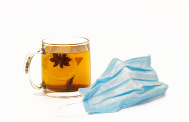 Medical masks in the healing tea, virus protection