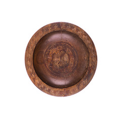 wooden plate on white isolated background