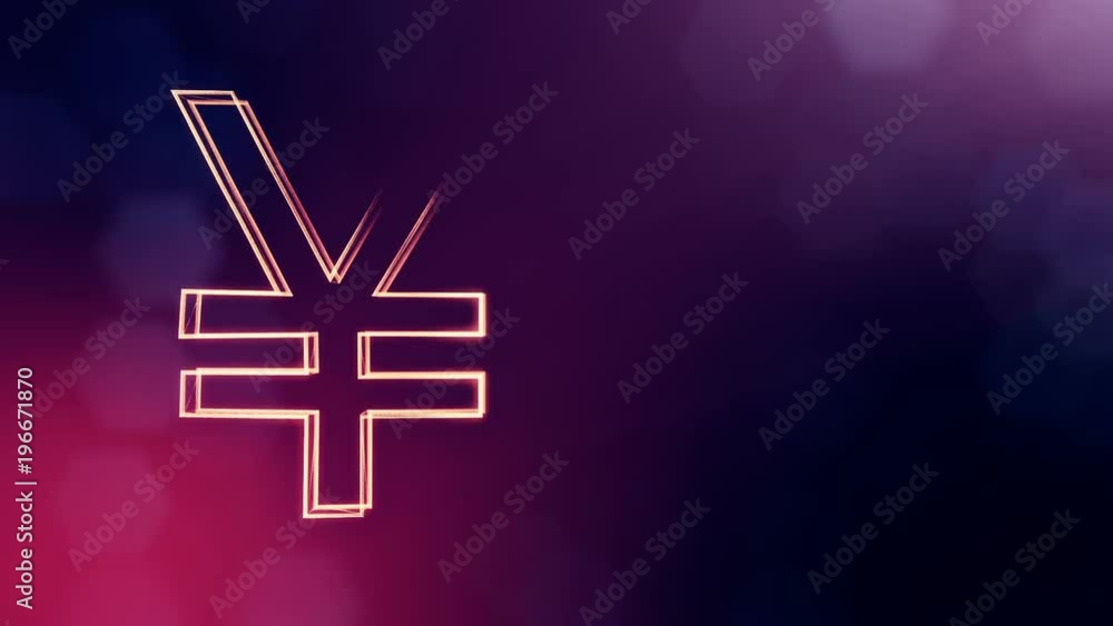 Aufkleber animation icon or emblem of japanese yen logo. background made of glow particles as vitrtual hologra