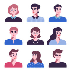 Set of positive men and women avatar icons