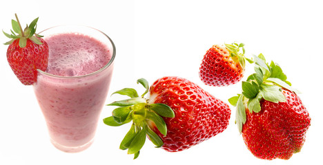 milkshake red ripe strawberries close up