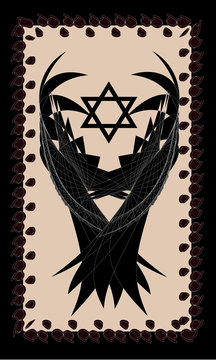 Tarot cards - back design.  Hexagram,wings