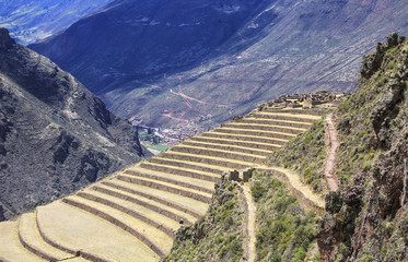 Fototapeta na wymiar Ancient Inca ruins of Pisac in the Sacred Valley, Cuzco, Peru