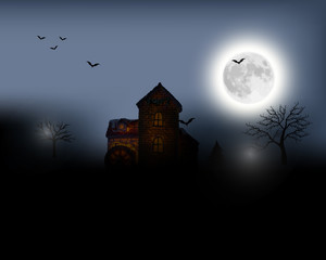 Fototapeta na wymiar Halloween background. Halloween landscape with full moon. Mysterious vector illustration.