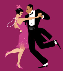 Obraz premium Para ubrana w modę 1920 roku tańczy Charleston, ilustracji wektorowych EPS 8, bez folii
