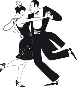dancing couple black and white art deco