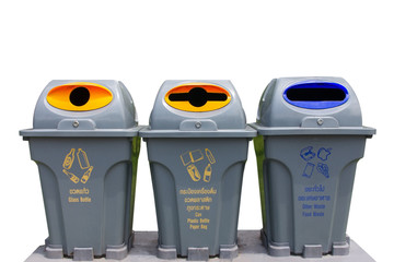 Three recycle bins Isolated on white background (recycle, trash, garbage) 