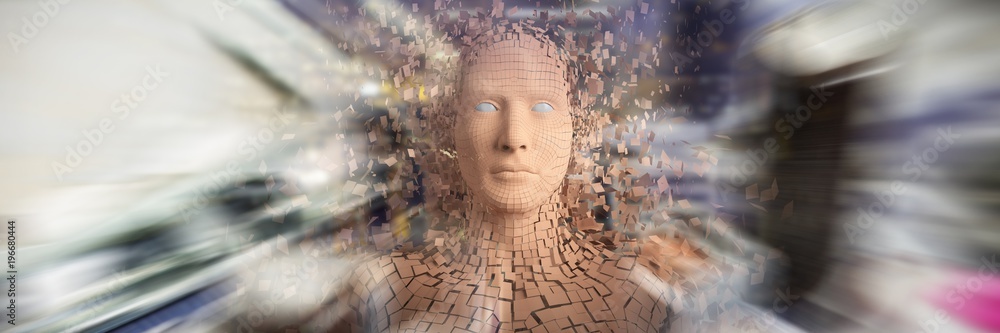 Poster composite image of digital image of brown pixelated 3d man