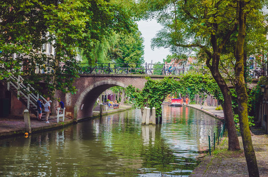 Bridge on the Oudegracht (Old Canal) in center of Utrecht, Netherlands