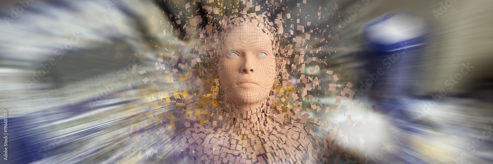 Poster composite image of close-up of composite brown pixelated 3d