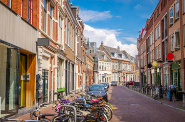 Traditional old street and buildings  in Utrecht, Netherlands.