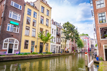 Traditional houses on the Oudegracht (Old Canal) in center of Utrecht, Netherlands
