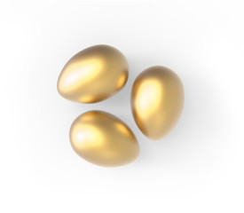 Easter golden eggs isolated on white. Top view. 3D illustration