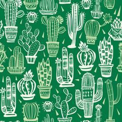 Seamless pattern with cute cactuses