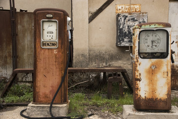 Very old historic filling benzin pump stations