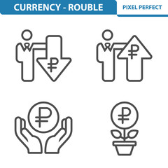 Rouble / Ruble Icons. Professional, pixel perfect icons depicting various Russian Ruble / Rouble currency concepts. EPS 8 format.