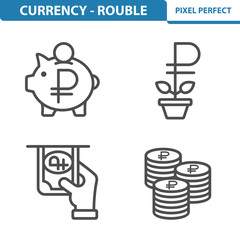 Rouble / Ruble Icons. Professional, pixel perfect icons depicting various Russian Ruble / Rouble currency concepts. EPS 8 format.