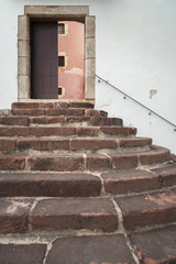 Castle of Castelldefels, detail door and stone stairs ,province Barcelona, Catalonia.