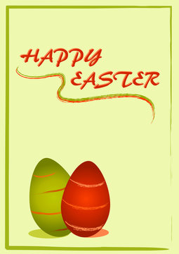 Osterkarte mit gestreiften Ostereiern und dem Text Happy Easter. Eps 10 Vektor Datei