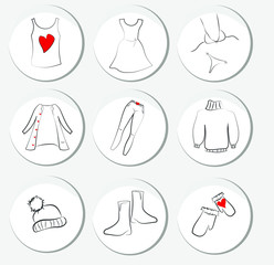 set of women's clothes, fashion and style, vector