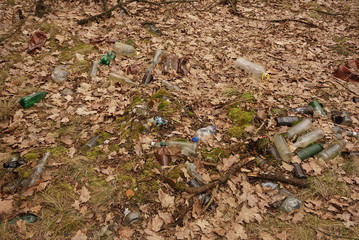 Environmental problem, garbage. Contamination with debris of natural reservoirs.