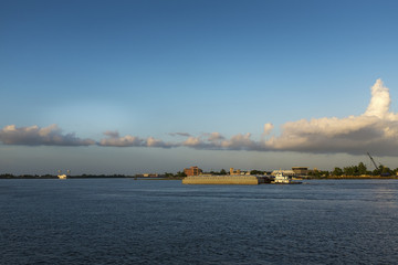 A pusher boat in the Mississippi River near the city of New Orleans, Louisiana, USA