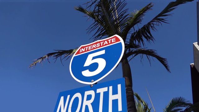 Professional video of interstate 5 overhead freeway sign in slow motion 120fps