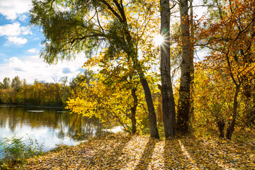 Beautiful autumn landscape - View from the river bank of the Siverskyi Donets, north-east of Ukraine