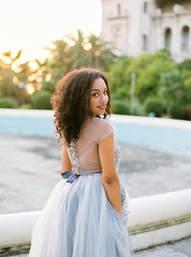 Lovely girl in ling dress