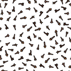 Cloves Seeds Seamless Endless Pattern. Seasonal Food Background. Spice and Flavor Mulled Wine Cocktail Ingredient. Cooking or Aromatherapy. Hand Drawn Illustration. Savoyar Doodle Style.