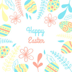 Fototapeta na wymiar Easter vector card. Illustration frame with eggs and flowers