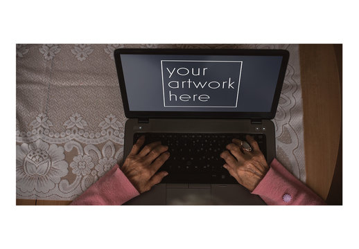 Top View Senior Citizen with Laptop Mockup 1