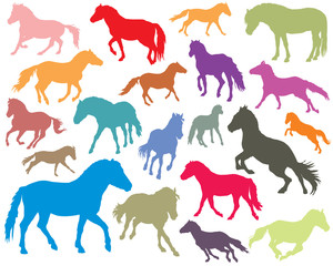 Set of colorful horses silhouettes-3